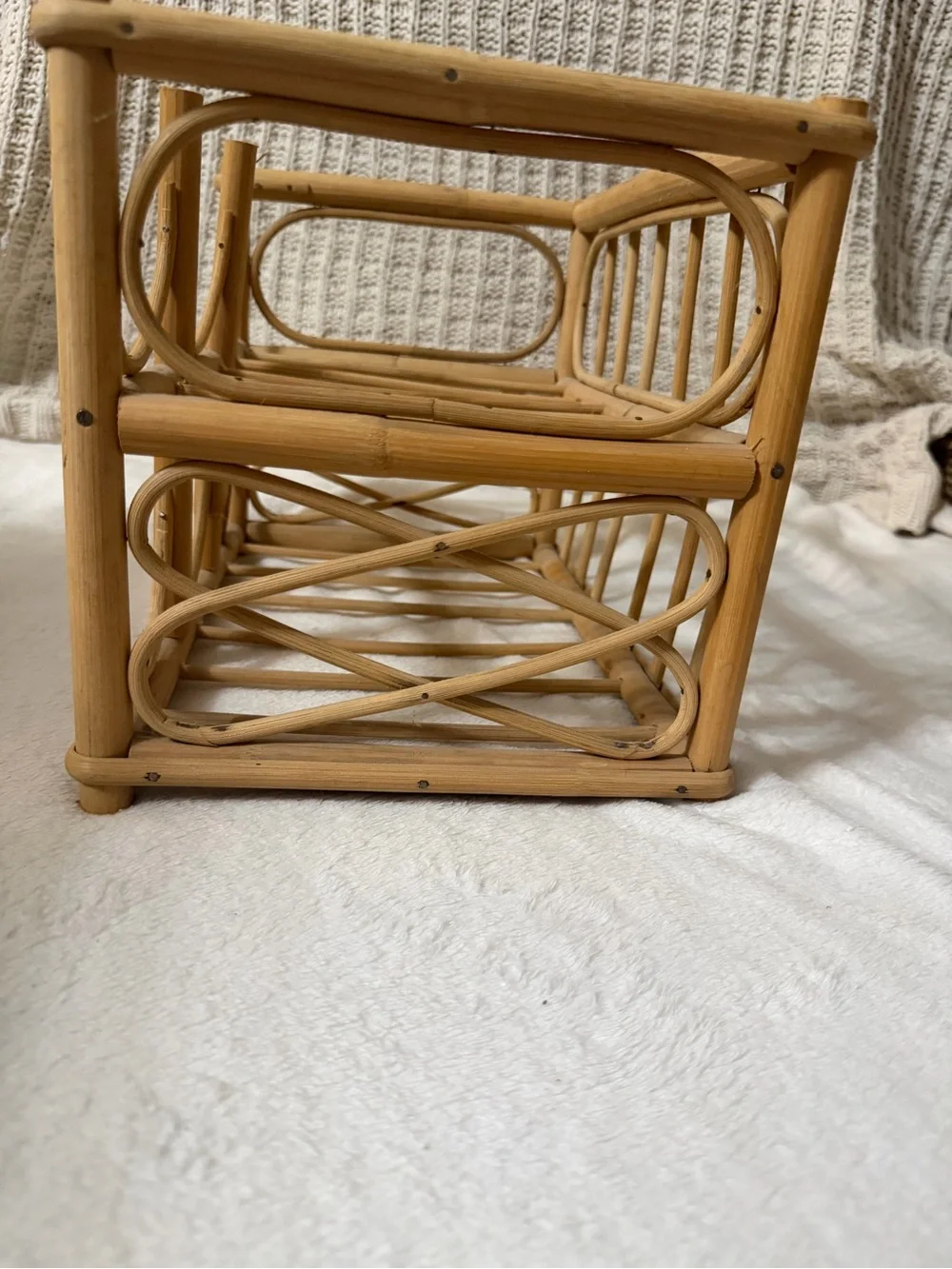 Rattan Wine Rack Stand 6 Bottle Storage Boho Vintage Mid-Century Modern